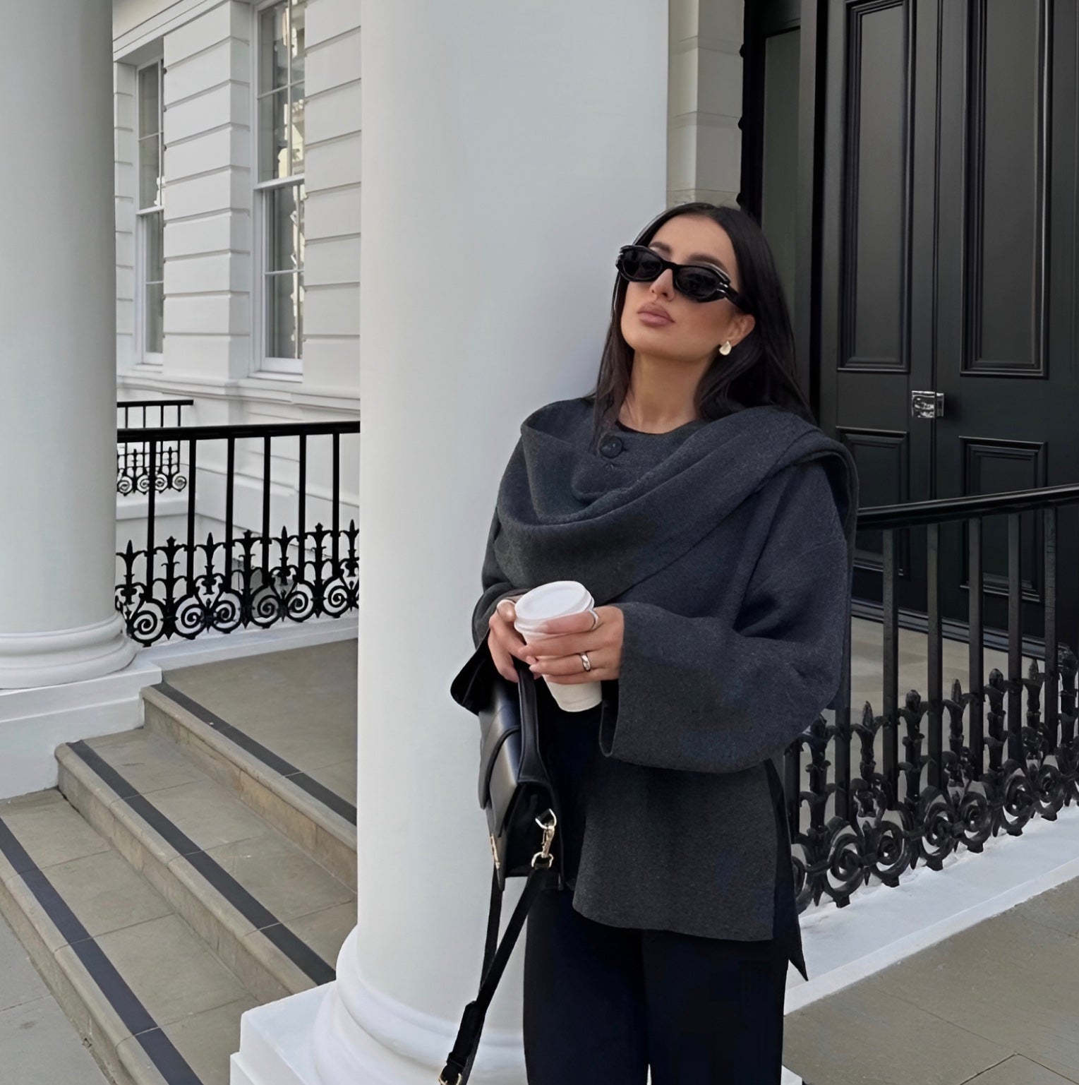 GR | Elegant wool trench coat with scarf set