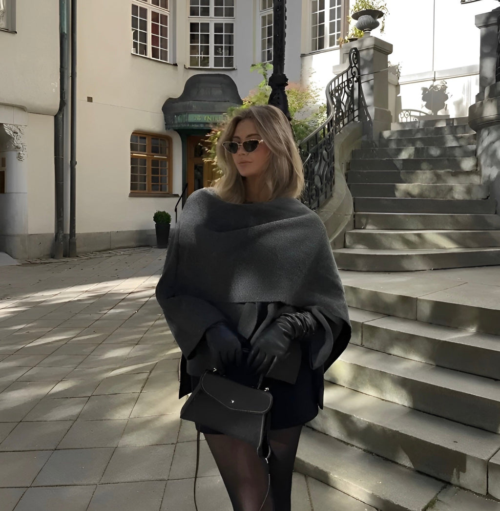 GR | Elegant wool trench coat with scarf set