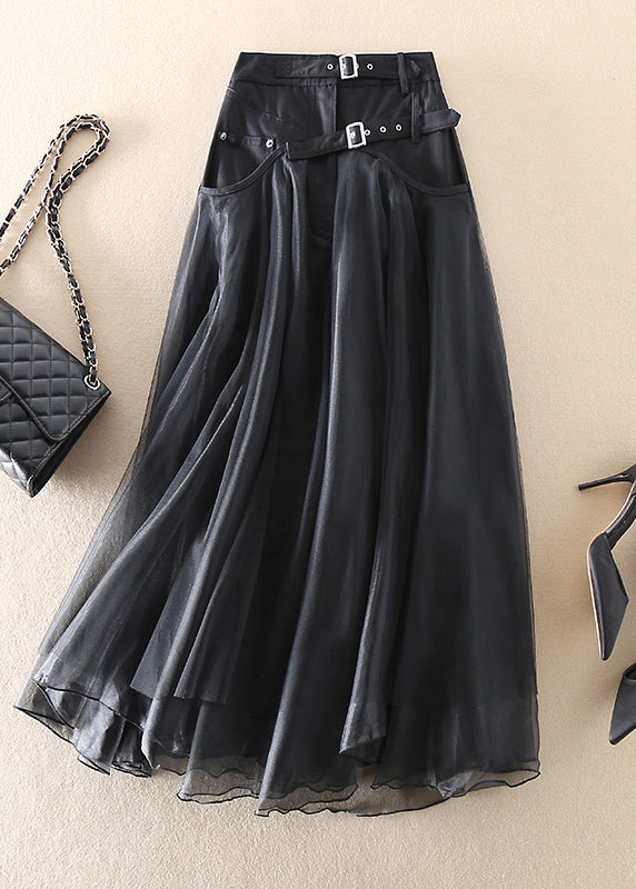 GR | Fashionable tulle patchwork maxi skirt