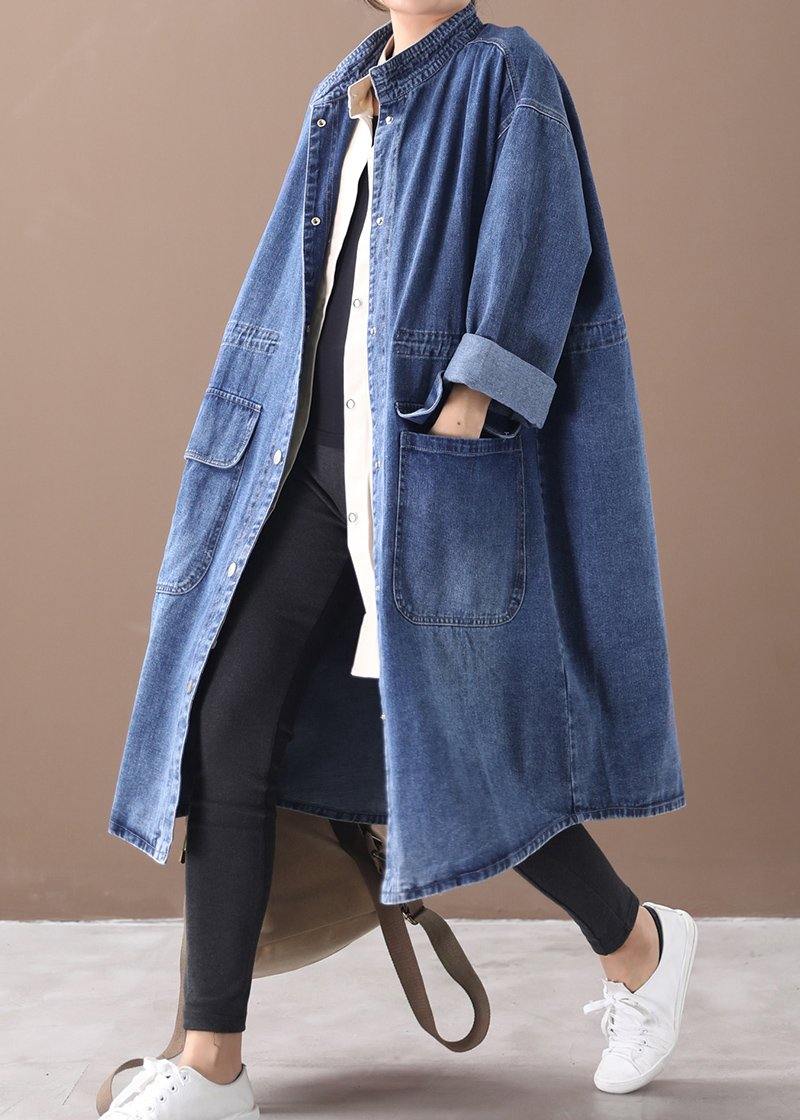 GR | Denim Blue Plus Size Trench Coat with Drawstring