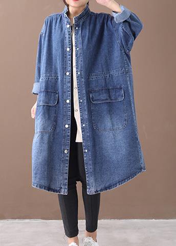 GR | Denim Blue Plus Size Trench Coat with Drawstring
