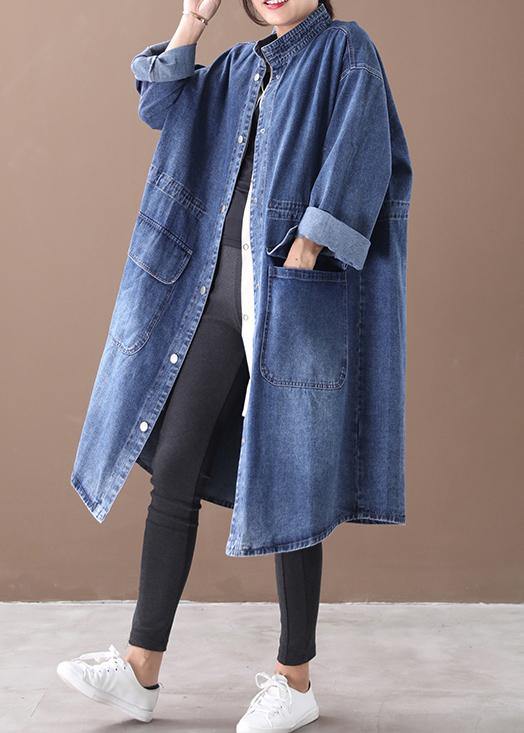 GR | Denim Blue Plus Size Trench Coat with Drawstring