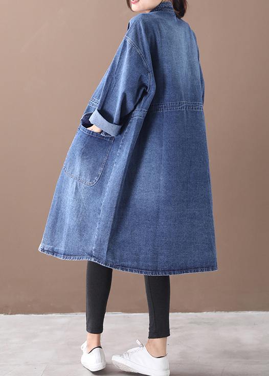 GR | Denim Blue Plus Size Trench Coat with Drawstring