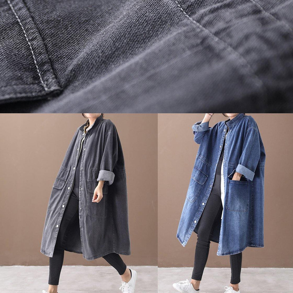 GR | Denim Blue Plus Size Trench Coat with Drawstring