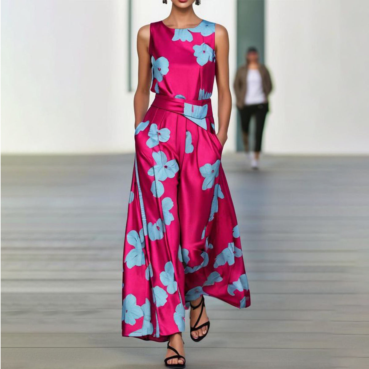 GR | Sleeveless maxi dress in pink and red