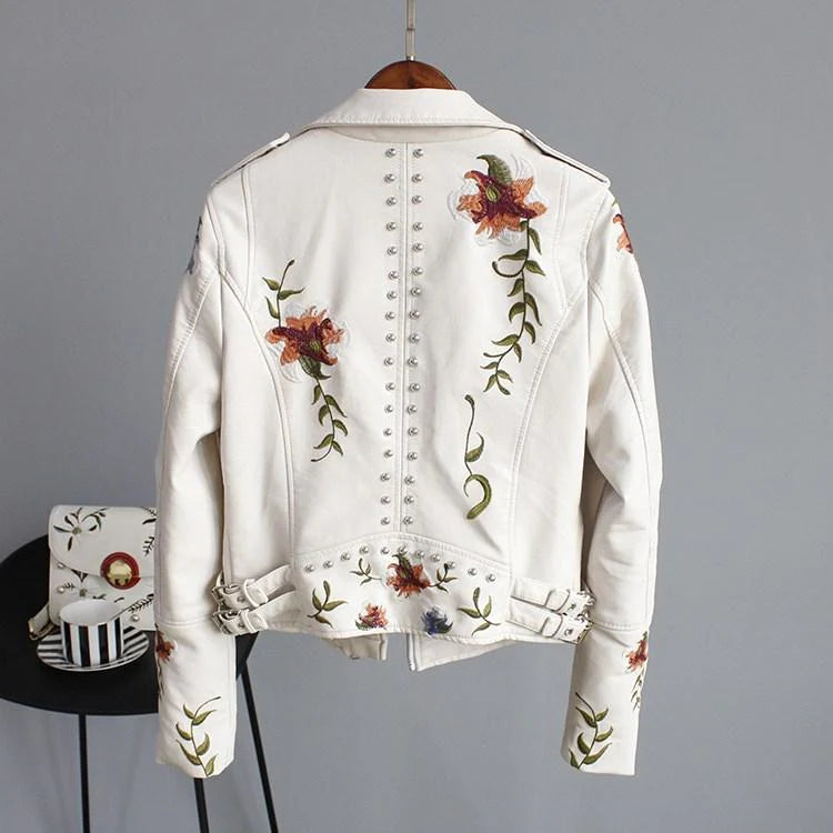 GR | Leather jacket with embroidery