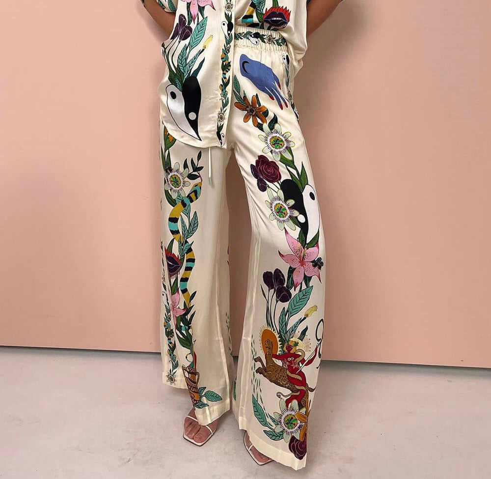 GR | Satin two-piece set with floral jungle print