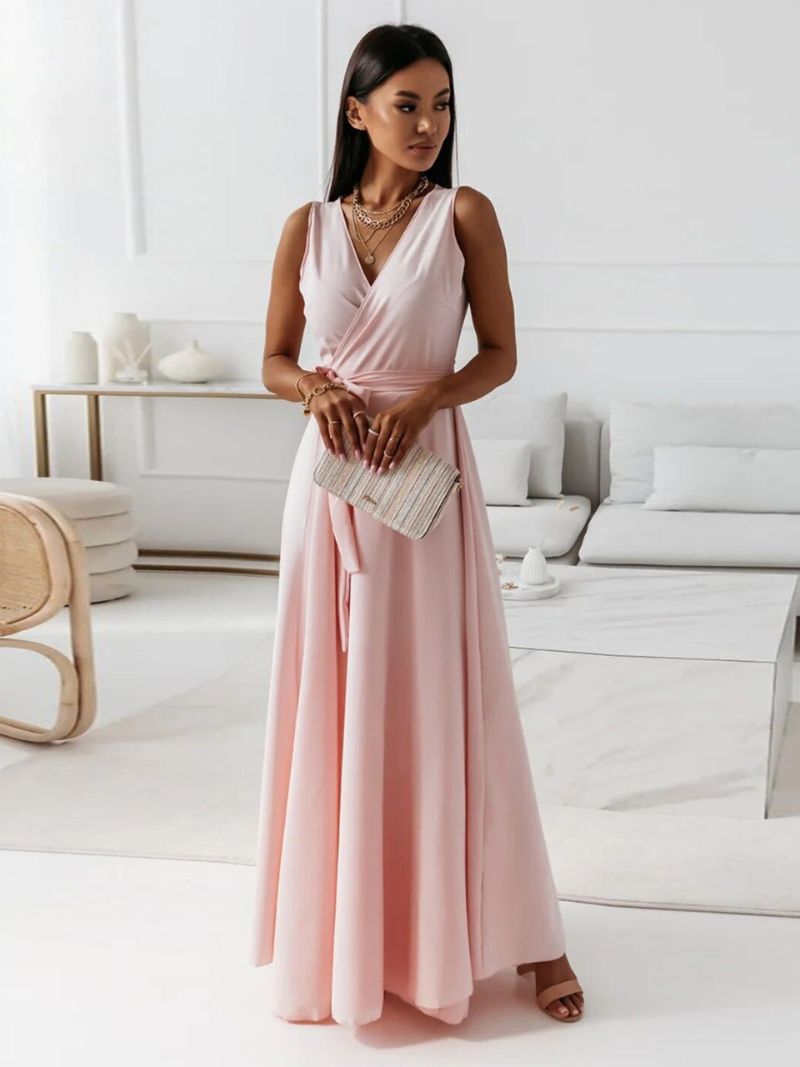 GR | Women's Solid Color V-Neck Long Dress