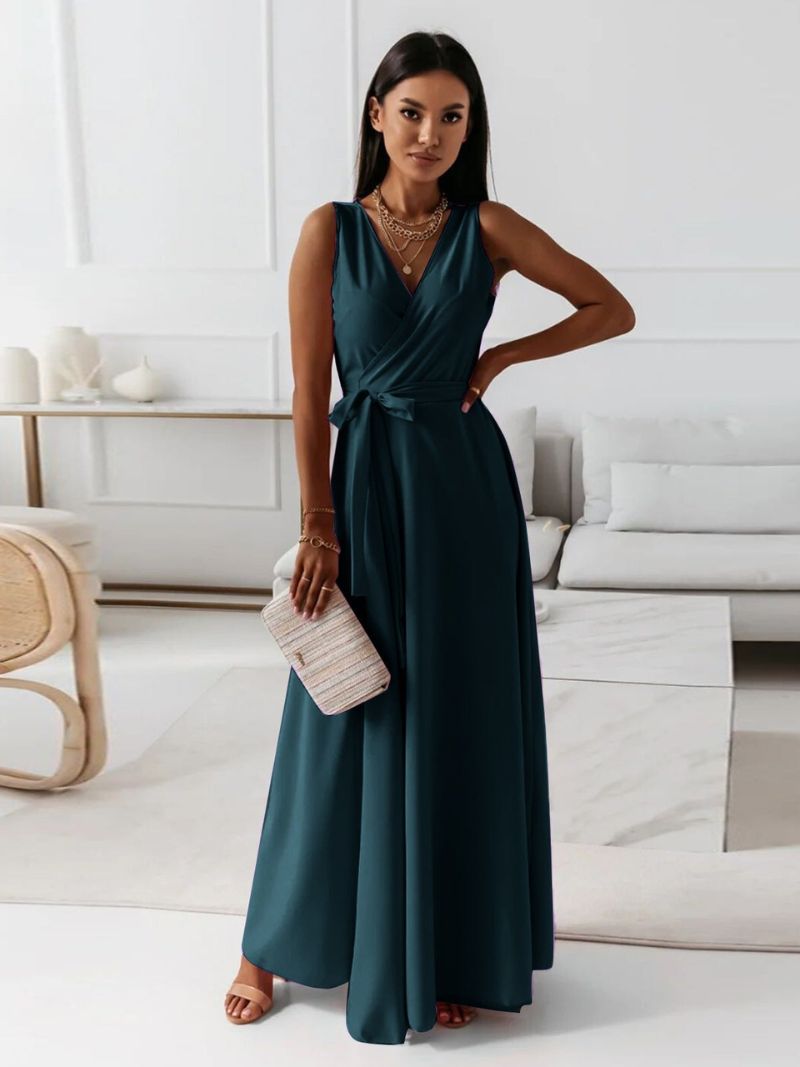 GR | Women's Solid Color V-Neck Long Dress