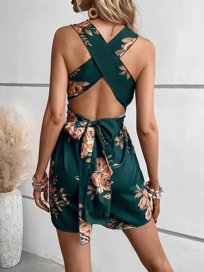 GR | Playsuit, V-neck, backless, party jumpsuit, summer jumpsuit