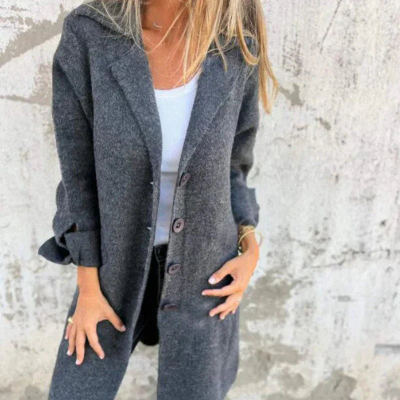 GR | Gemütliche Mittellange Strickjacke Mit Umgeschlagenen Ärmel Für Damen