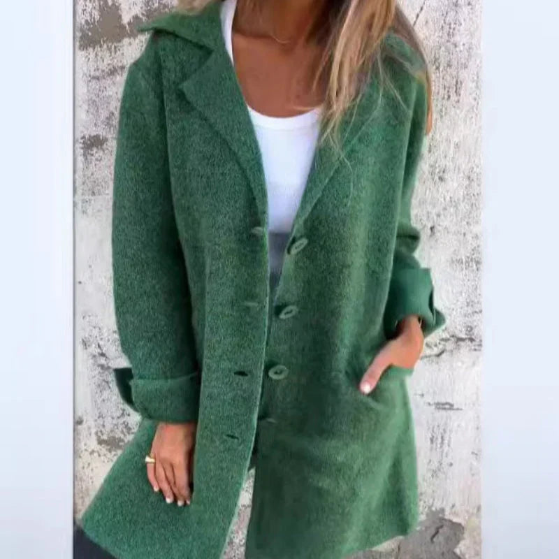 GR | Gemütliche Mittellange Strickjacke Mit Umgeschlagenen Ärmel Für Damen