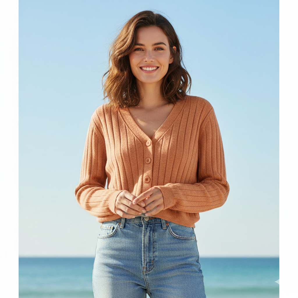 GR | Schnürgestrickter Pullover mit V-Ausschnitt für Damen