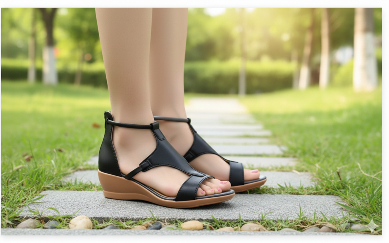GR - Comfortable orthopedic wedge sandals for women | Casual leather wedge sandals with arch support