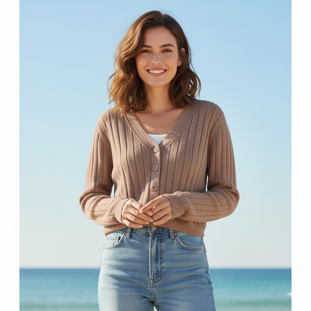 GR | Schnürgestrickter Pullover mit V-Ausschnitt für Damen