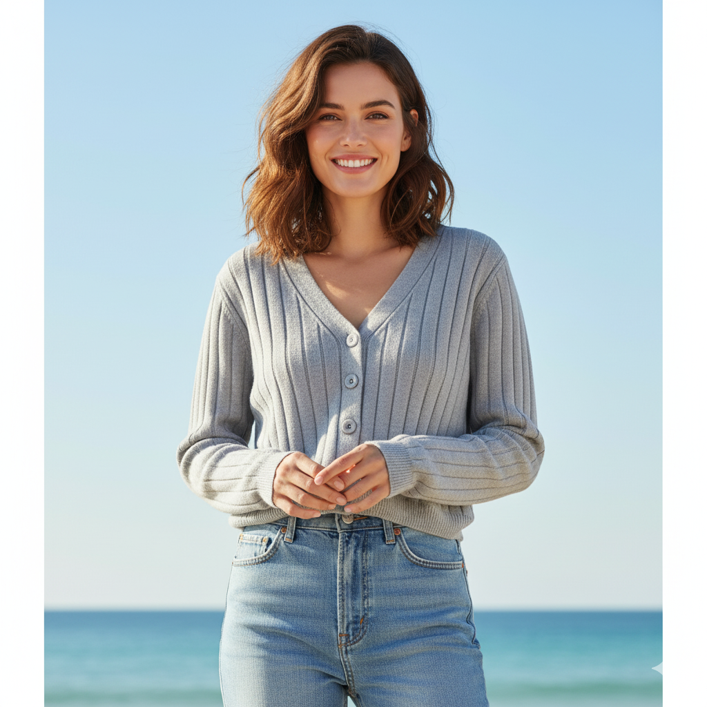 GR | Schnürgestrickter Pullover mit V-Ausschnitt für Damen