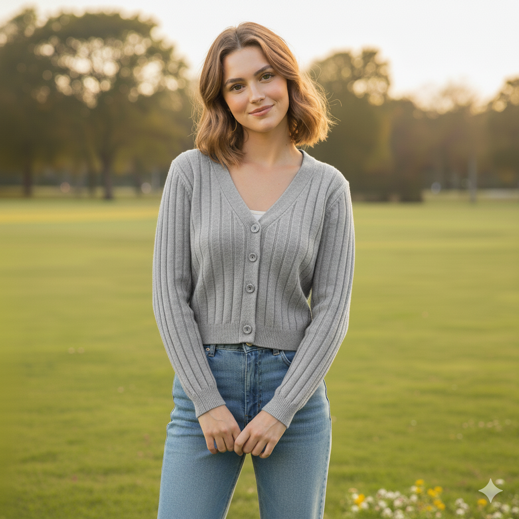GR | Schnürgestrickter Pullover mit V-Ausschnitt für Damen