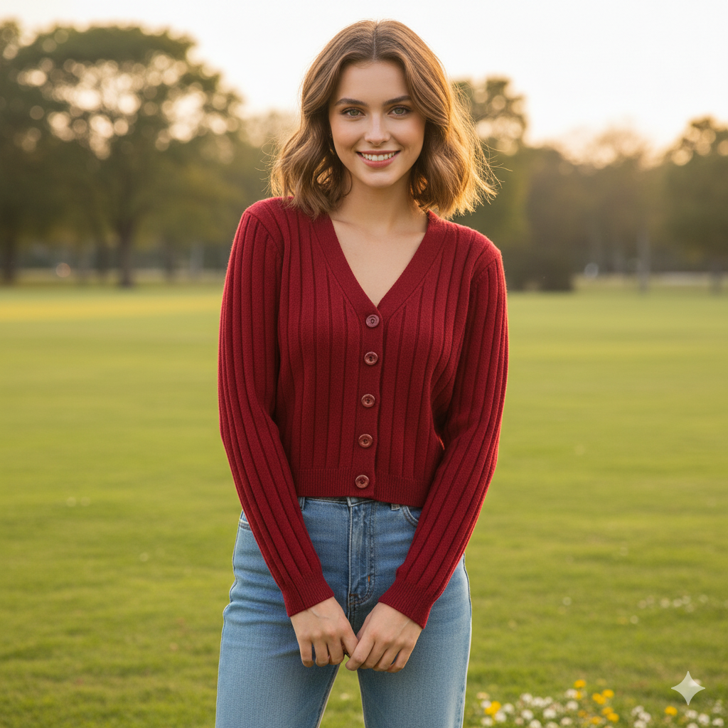 GR | Schnürgestrickter Pullover mit V-Ausschnitt für Damen