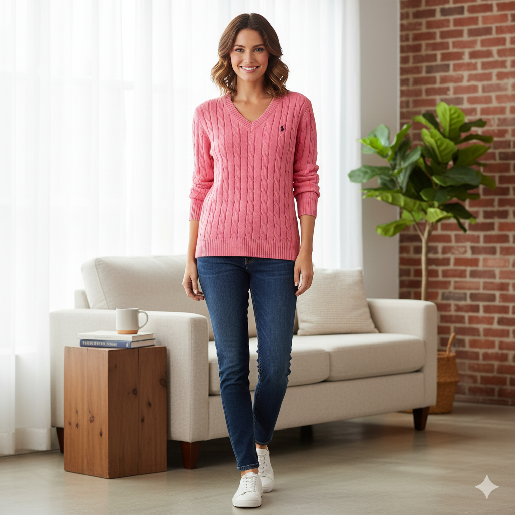 GR | Cord-knit V-neck sweater for women