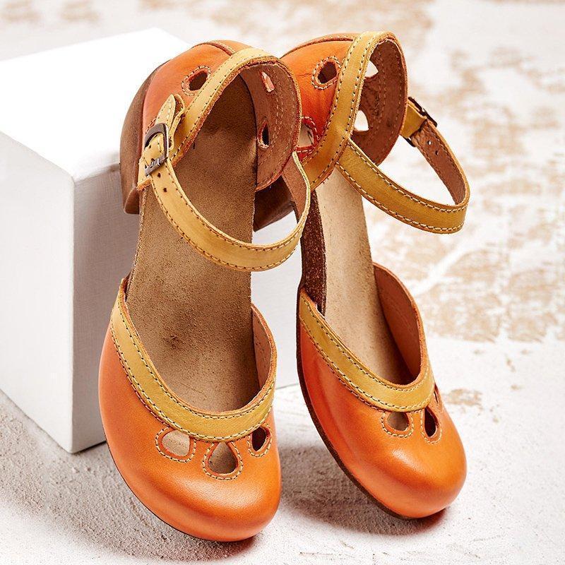 GR | Toe sandals Comfortable block heels with ankle strap for women 