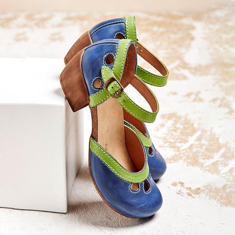 GR | Toe sandals Comfortable block heels with ankle strap for women 