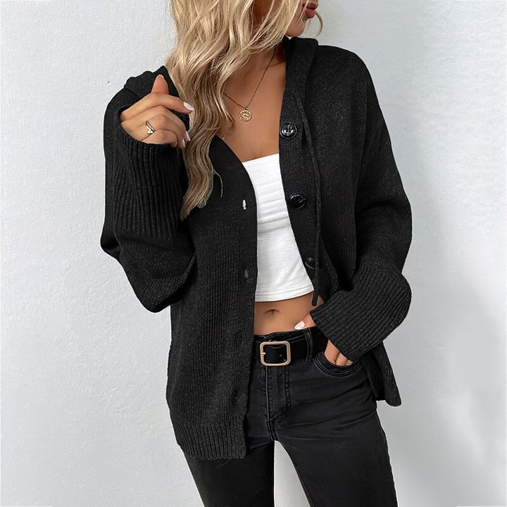 GR | Warm Hooded Cardigan with Buttons Women's Jacket
