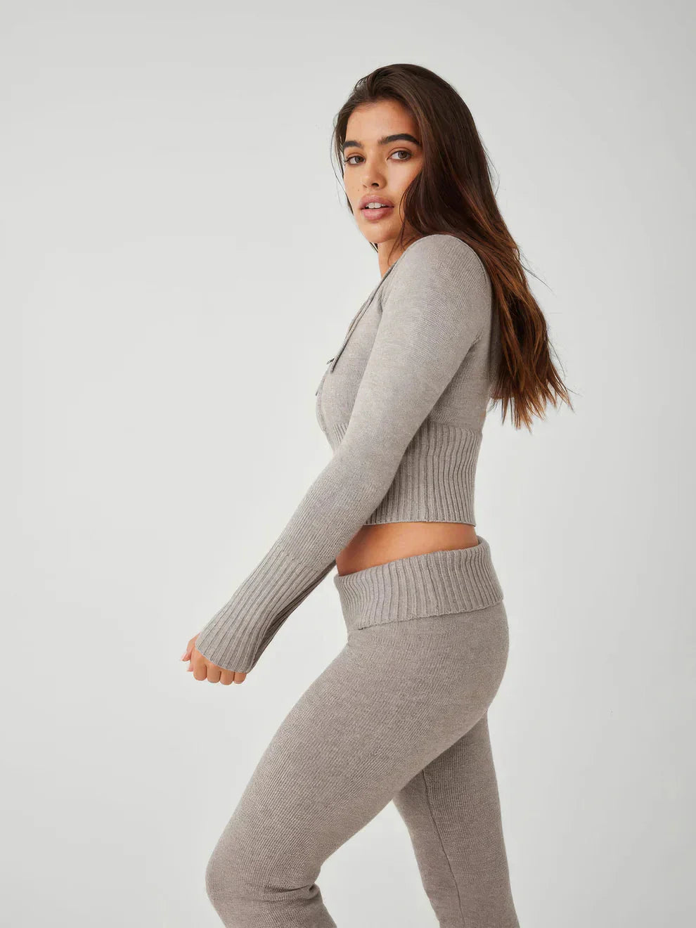 GR | Women's Loungewear Set Zip Two-Piece Set consisting of cardigan and knit trousers 