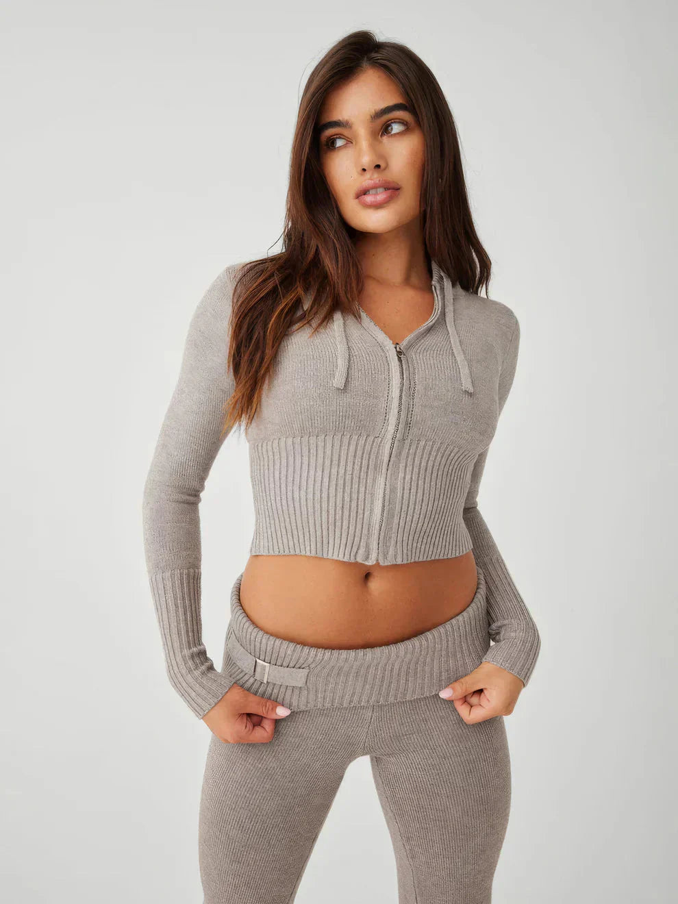 GR | Women's Loungewear Set Zip Two-Piece Set consisting of cardigan and knit trousers 
