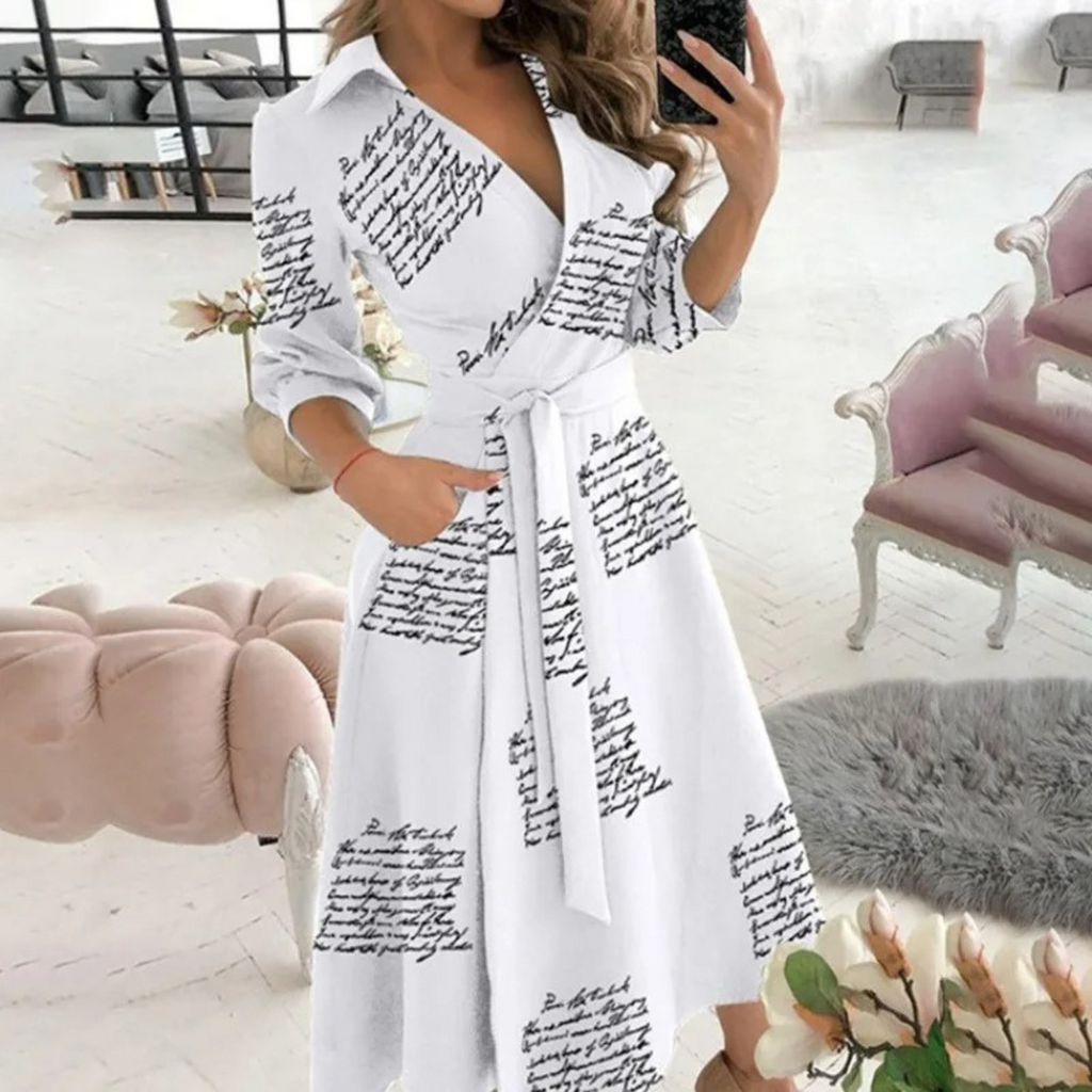 GR | Lined lapel belt comfortable shirt dress