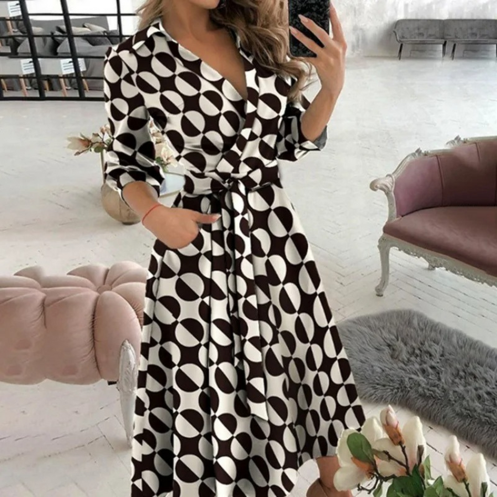 GR | Lined lapel belt comfortable shirt dress