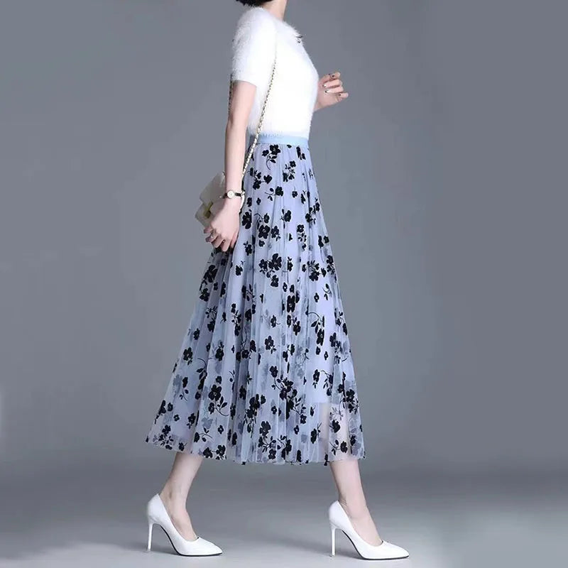 Stylish mesh midi skirt