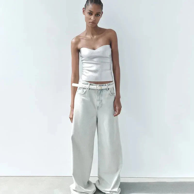 GR | Shiny Bandeau Strapless Top Tube Top