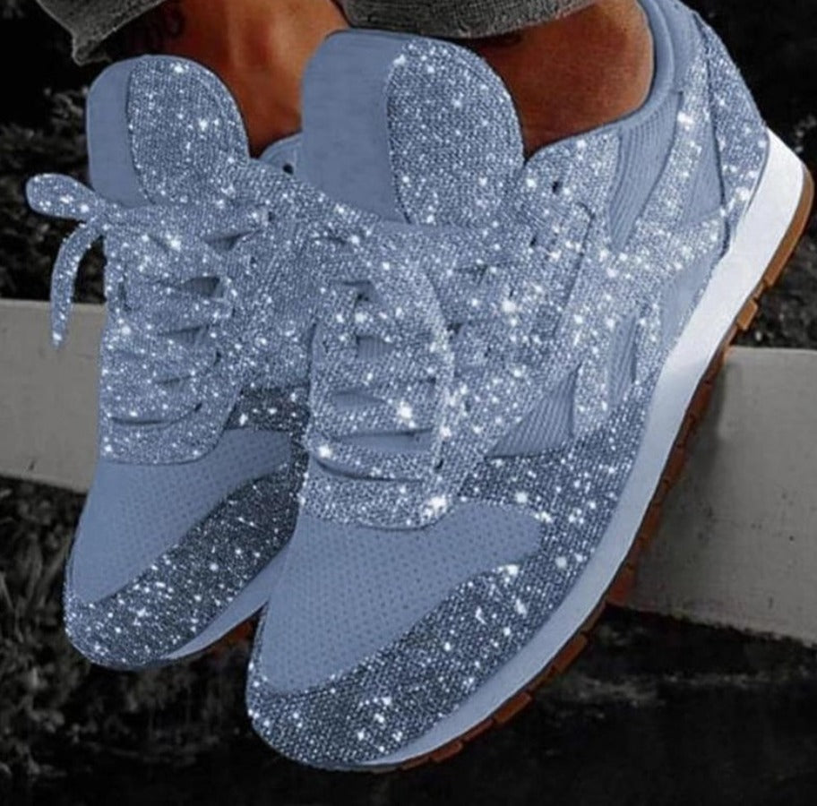 GR | Glitter Mesh Lace-up Platform Comfort Vulcanized Sneakers