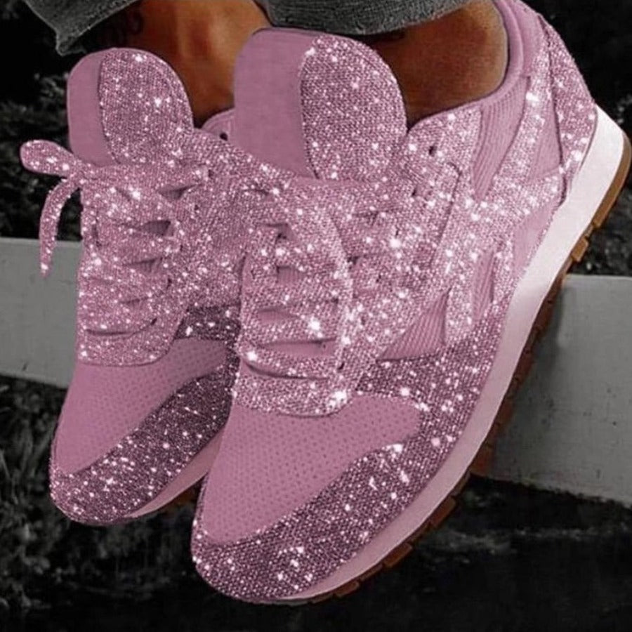 GR | Glitter Mesh Lace-up Platform Comfort Vulcanized Sneakers
