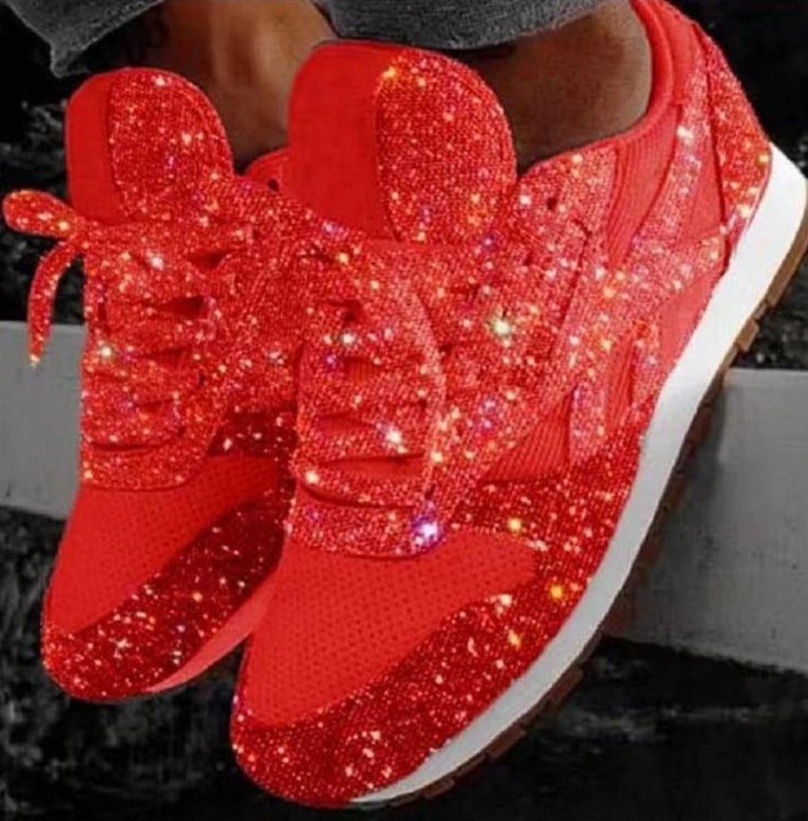 GR | Glitter Mesh Lace-up Platform Comfort Vulcanized Sneakers