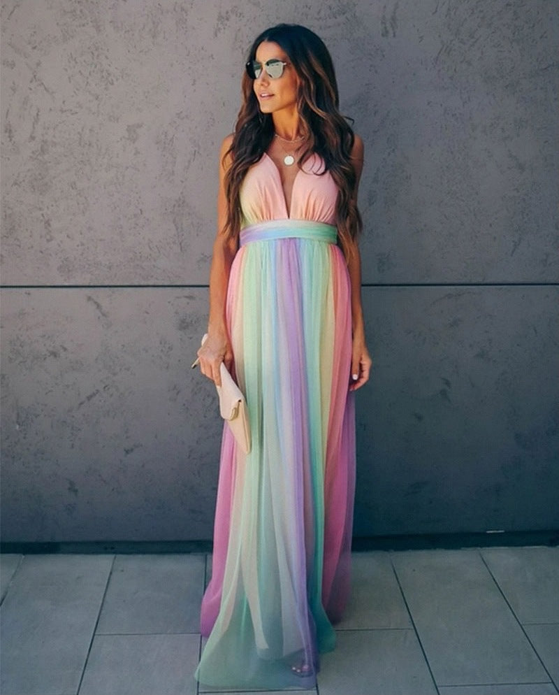 GR | Regenbogen Spaghettiträger Damenkleid