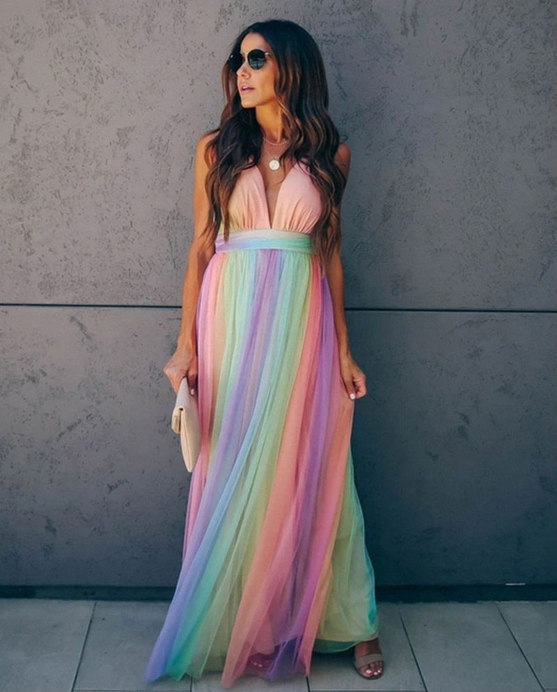 GR | Regenbogen Spaghettiträger Damenkleid