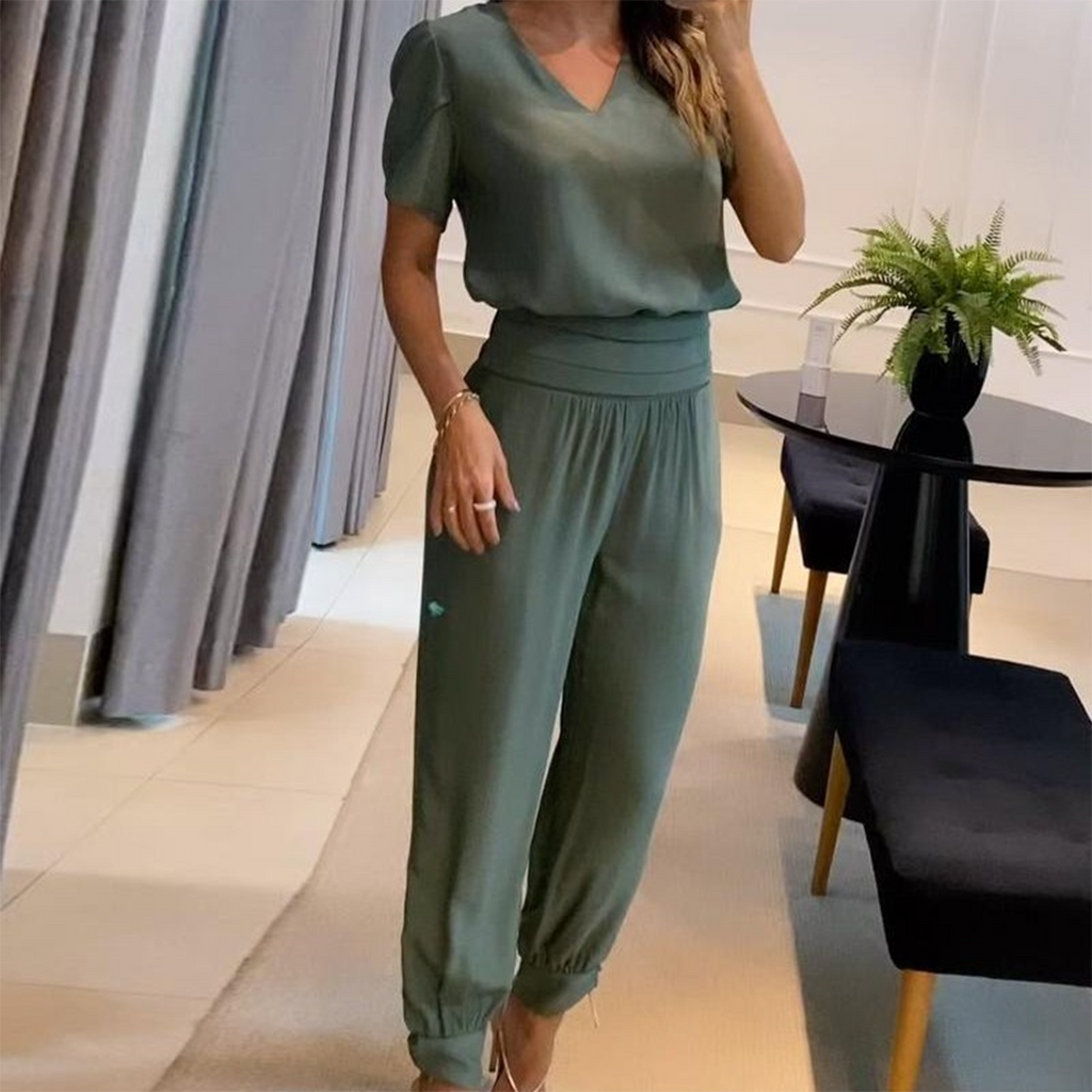 GR | Stylish Printed Jumpsuit with V-Neck for Women