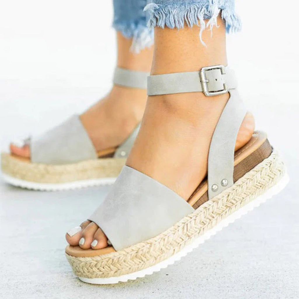 GR | Platform Sandals Espadrille Sole Adjustable Ankle Strap Toe Strap