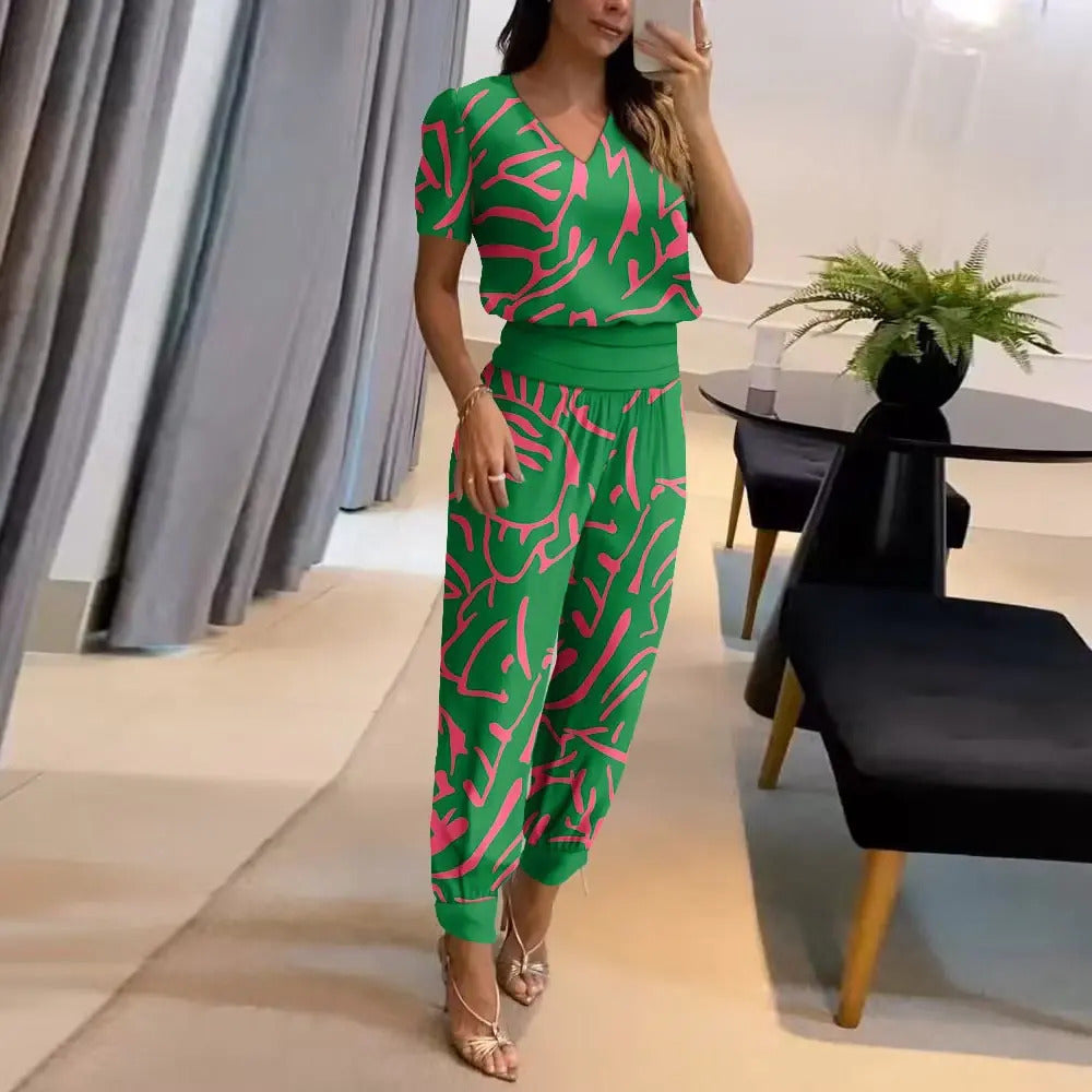 GR | Stylish Printed Jumpsuit with V-Neck for Women