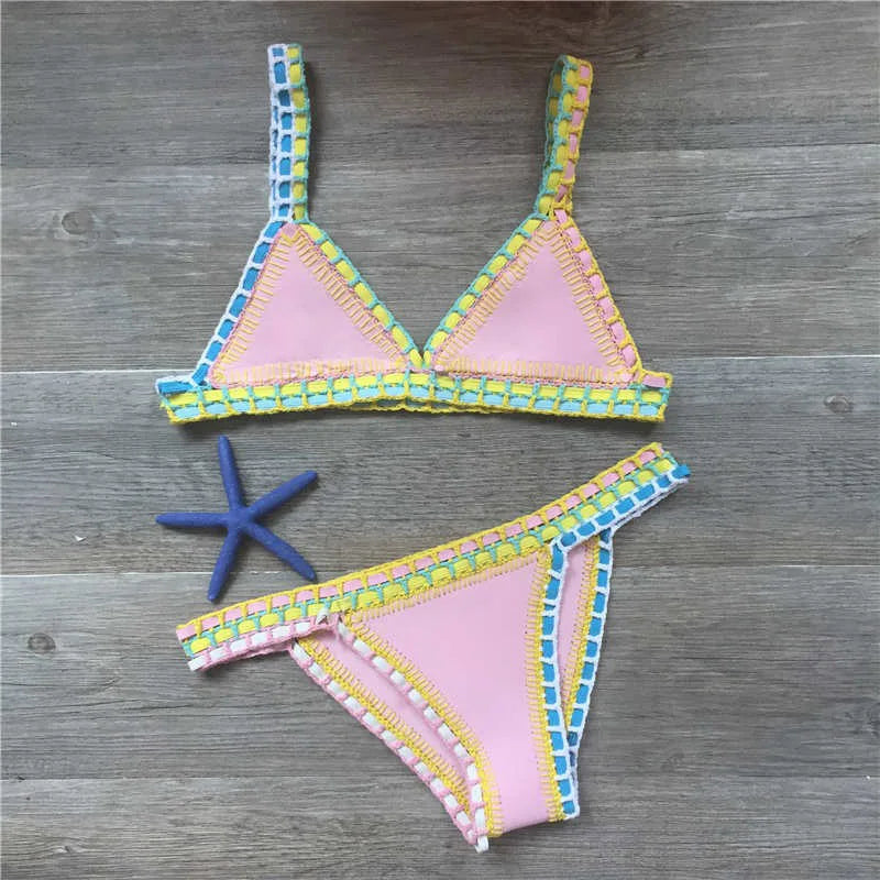 GR | Sexy Bikinis Summer Women's Swimsuit Hand Crocheted Bikini Set Swimwear Beach Swimsuit Biquini Woman Monokini