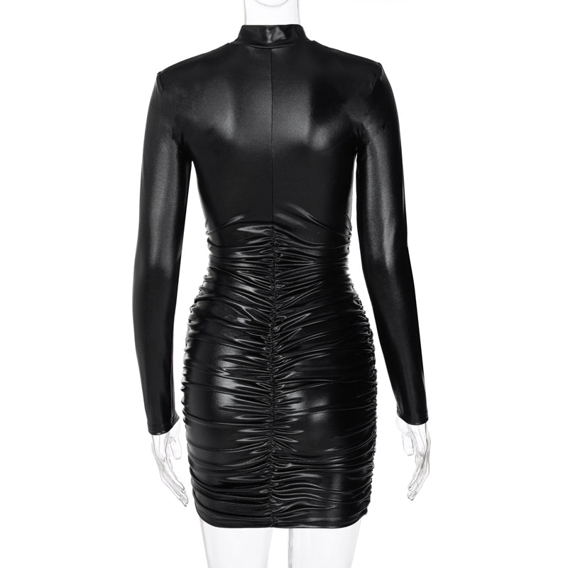 GR | Mini Kleid mit hohem Kragen und langen gerafften Ärmeln