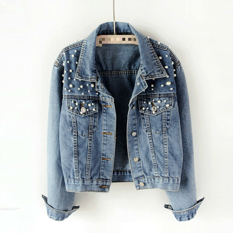 GR | Casual denim jacket with pearls