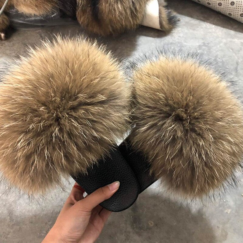 GR | Real Fur Slide Sandals Slippers Flip Flops