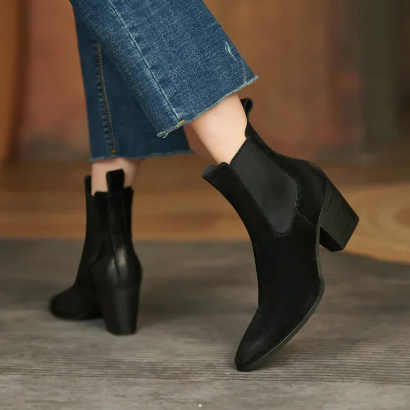 GR | Women's Leather Ankle Boots – Comfortable Block Heel