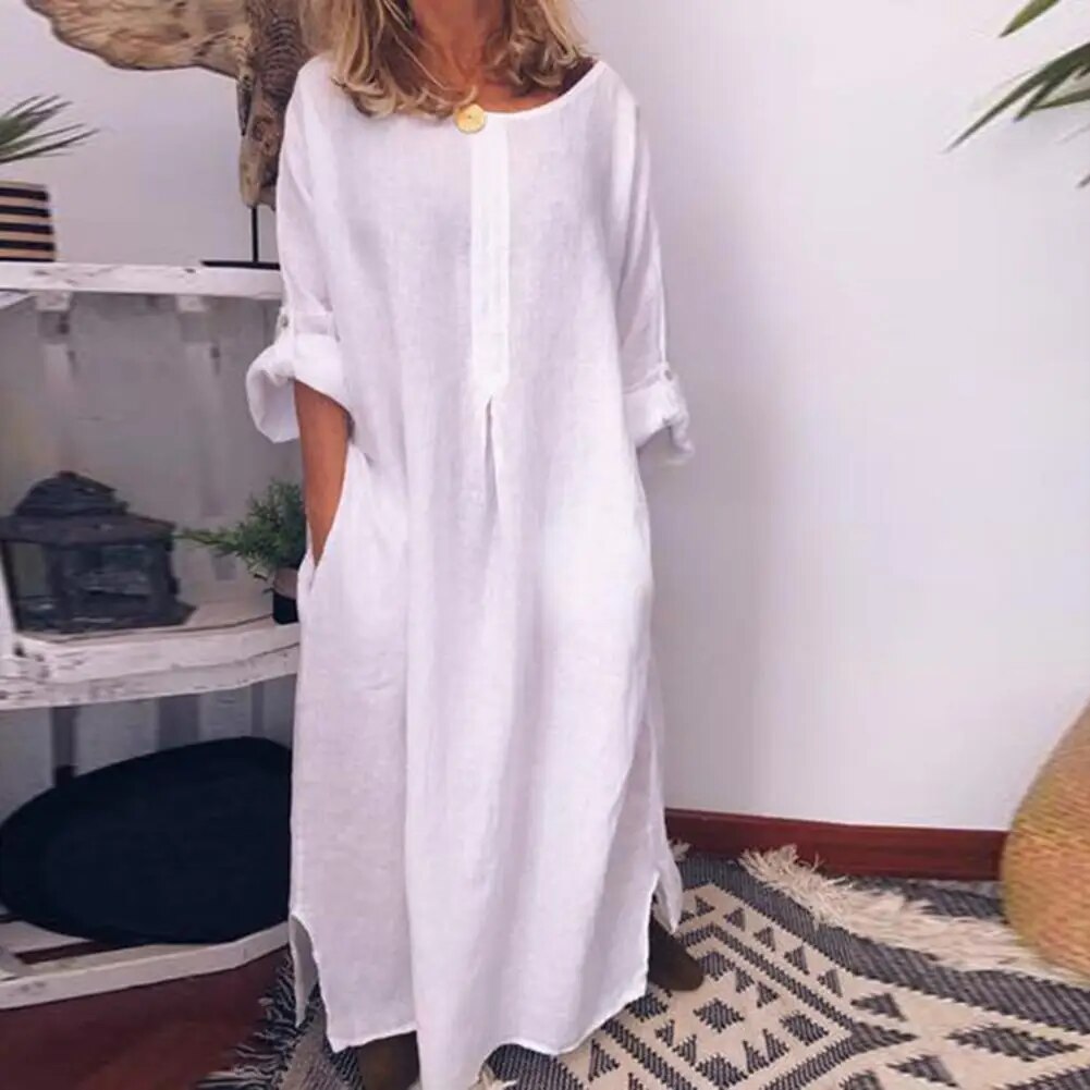 GR | Long linen shirt dress, oversized