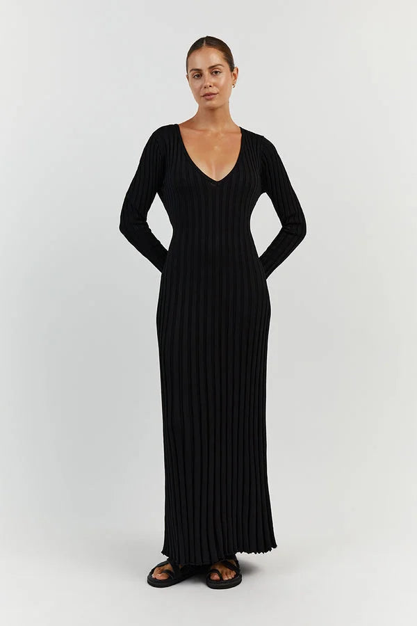 GR Strickkleid | Modernes Langarm-Damenkleid mit V-Ausschnitt