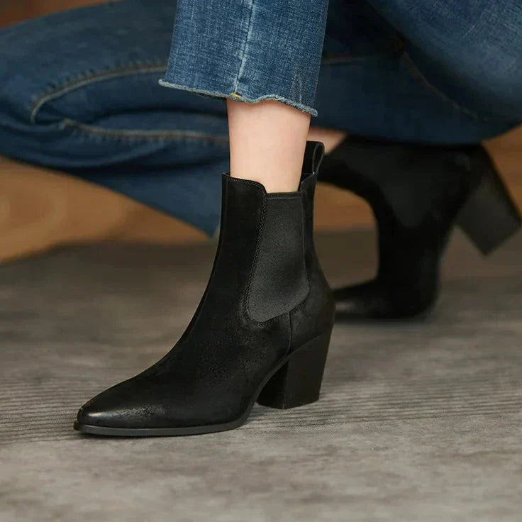 GR | Women's Leather Ankle Boots – Comfortable Block Heel