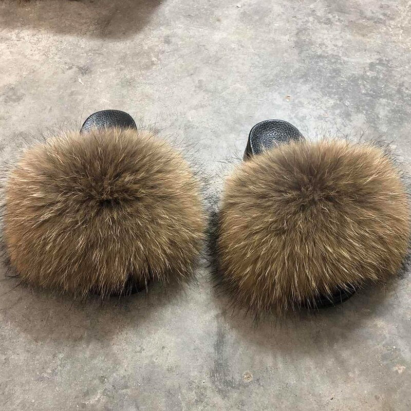 GR | Real Fur Slide Sandals Slippers Flip Flops
