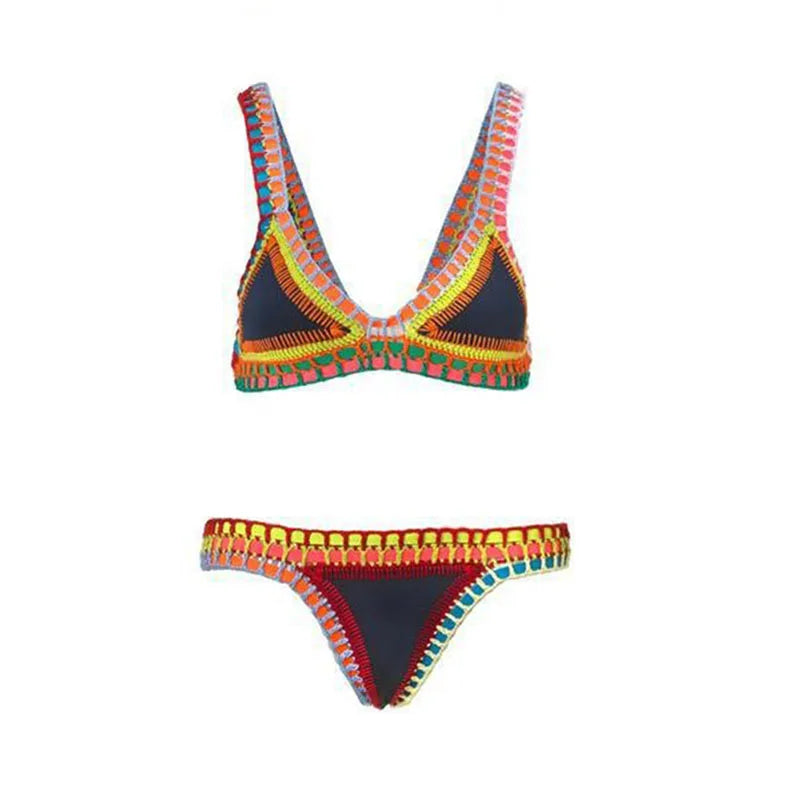 GR | Sexy Bikinis Summer Women's Swimsuit Hand Crocheted Bikini Set Swimwear Beach Swimsuit Biquini Woman Monokini